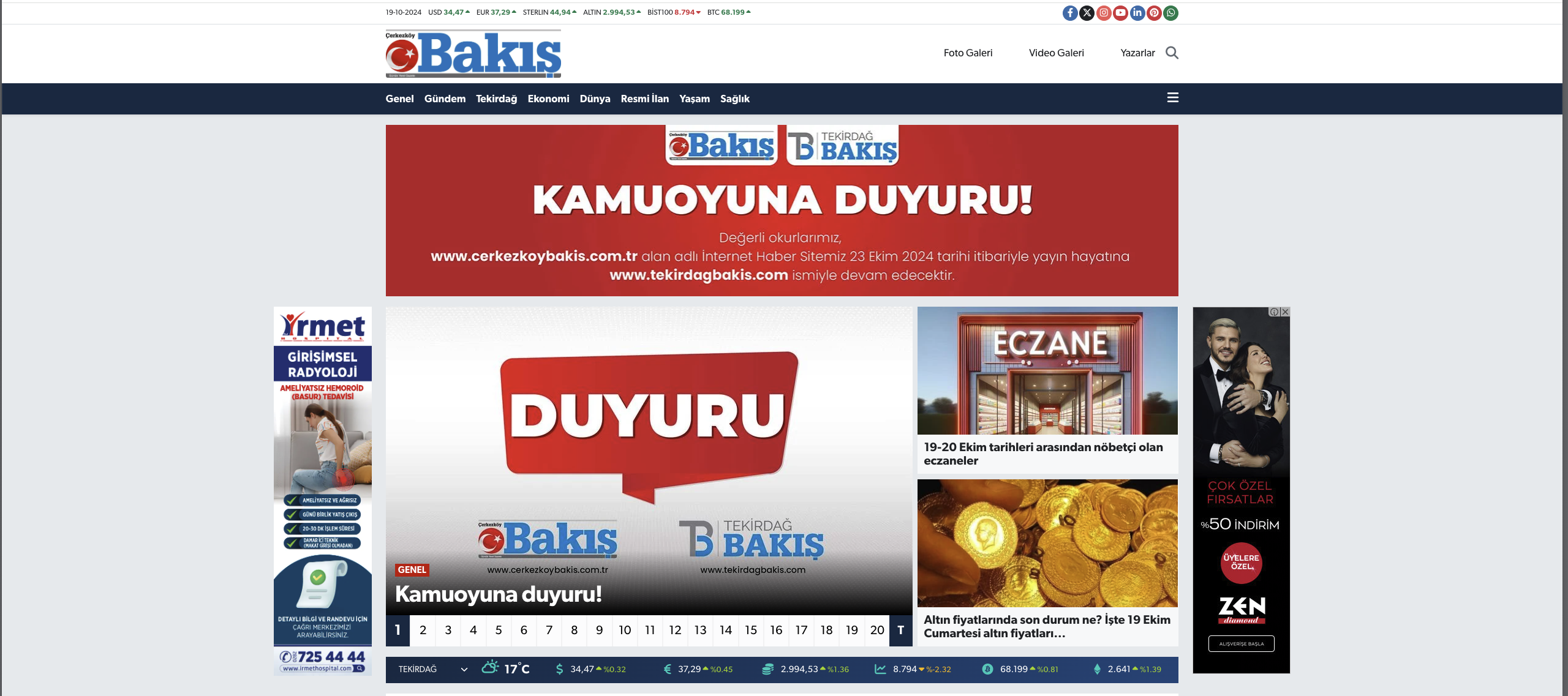 Çerkezköy Bakış internet sitesi, tekirdagbakis.com olacak