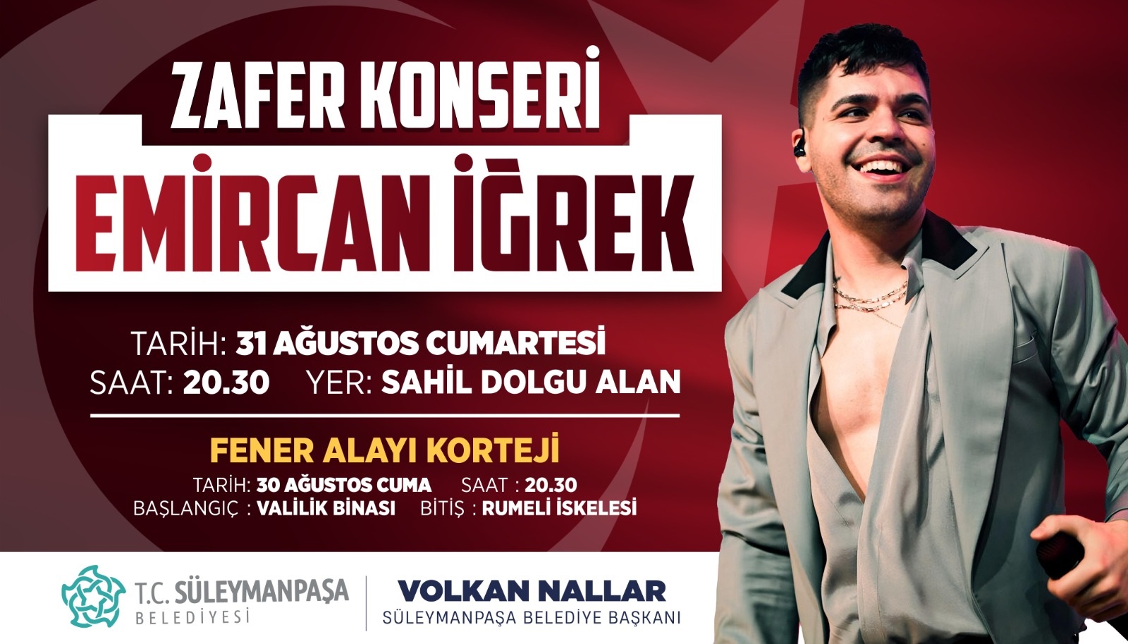 Genç Sanatçı Emir Can İğrek Süleymanpaşa'da konser verecek